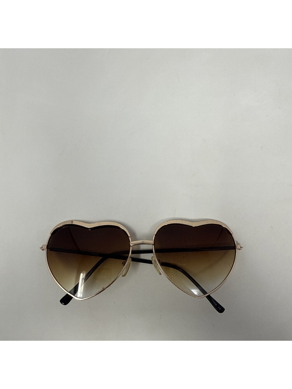 Heart Shaped Sunglasses Gold Metal Frame Retro